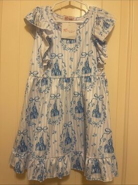 4t New Blue Castle Print Ruffle Dress by Clover Cottage
